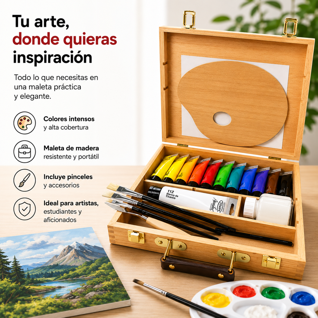 Maleta Madera De Pinturas Acrilicas Artel