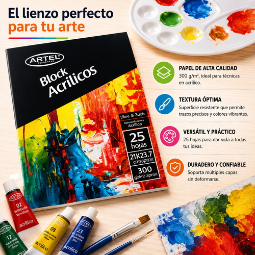 Block Pinturas Acrilicos 25 Hojas Artel.