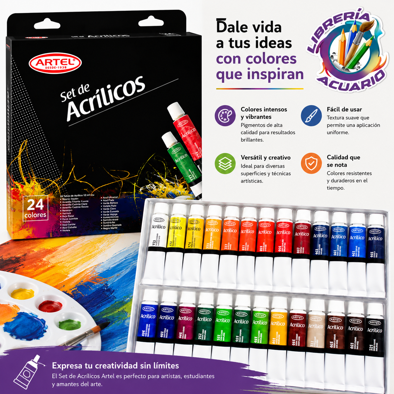 Set de acrilicos 24colores Artel.
