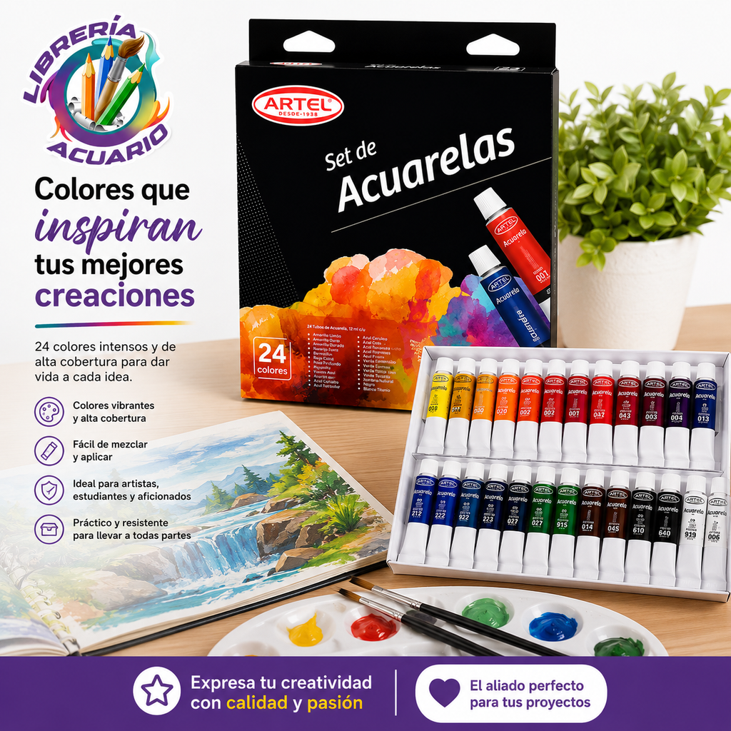 Set De Acuarelas 24 Colores Artel