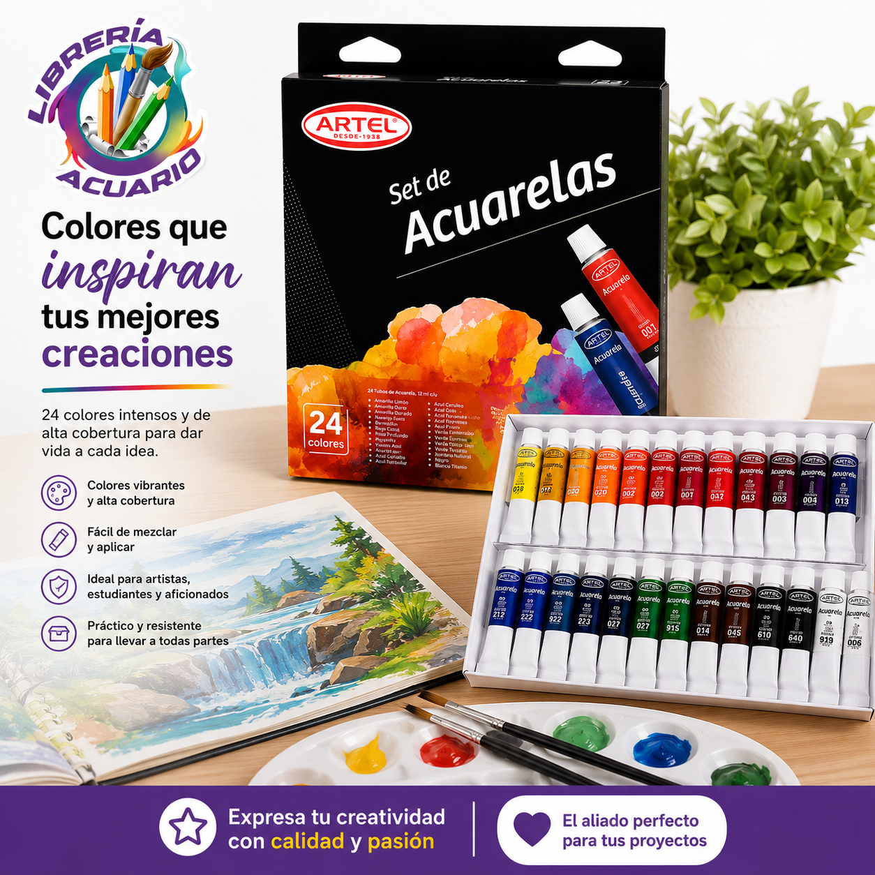 Set De Acuarelas 24 Colores Artel