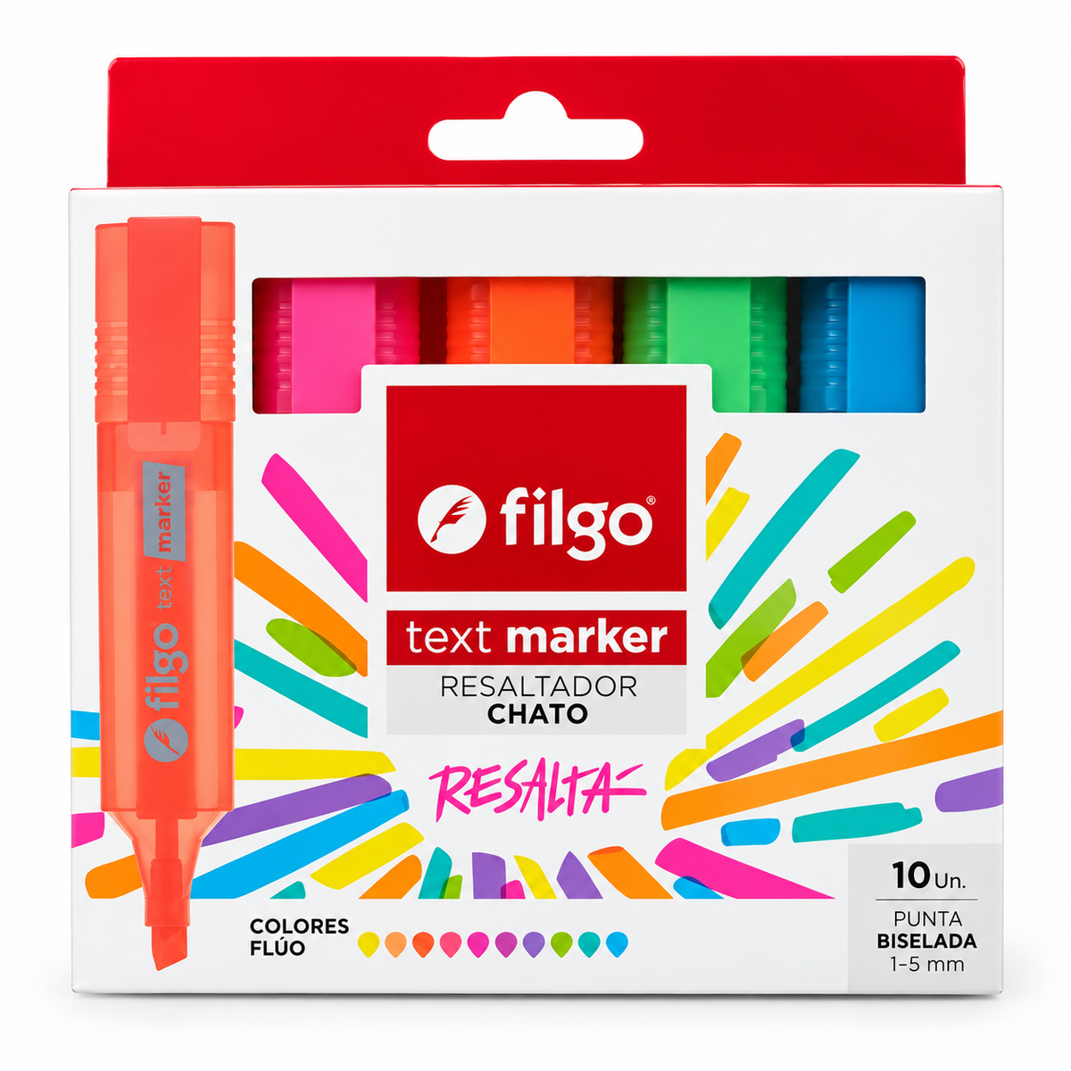 Destacador Flúor Punta Biselada 10 Uni Filgo