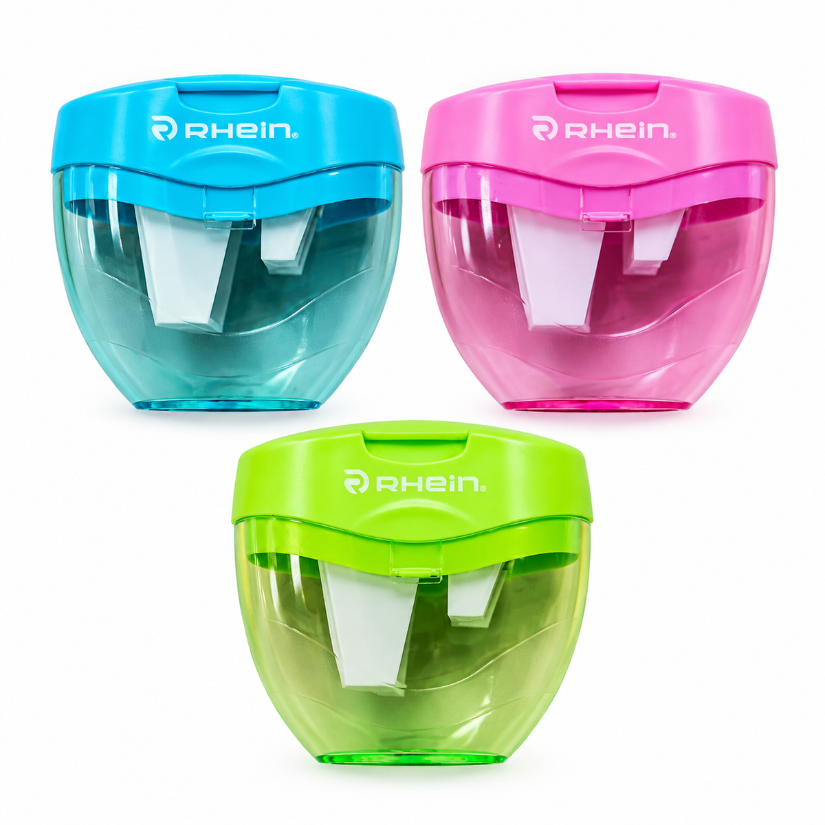 Sacapuntas Maxi Triple Rhein con Depósito – 3 Orificios – Colores Surtidos
