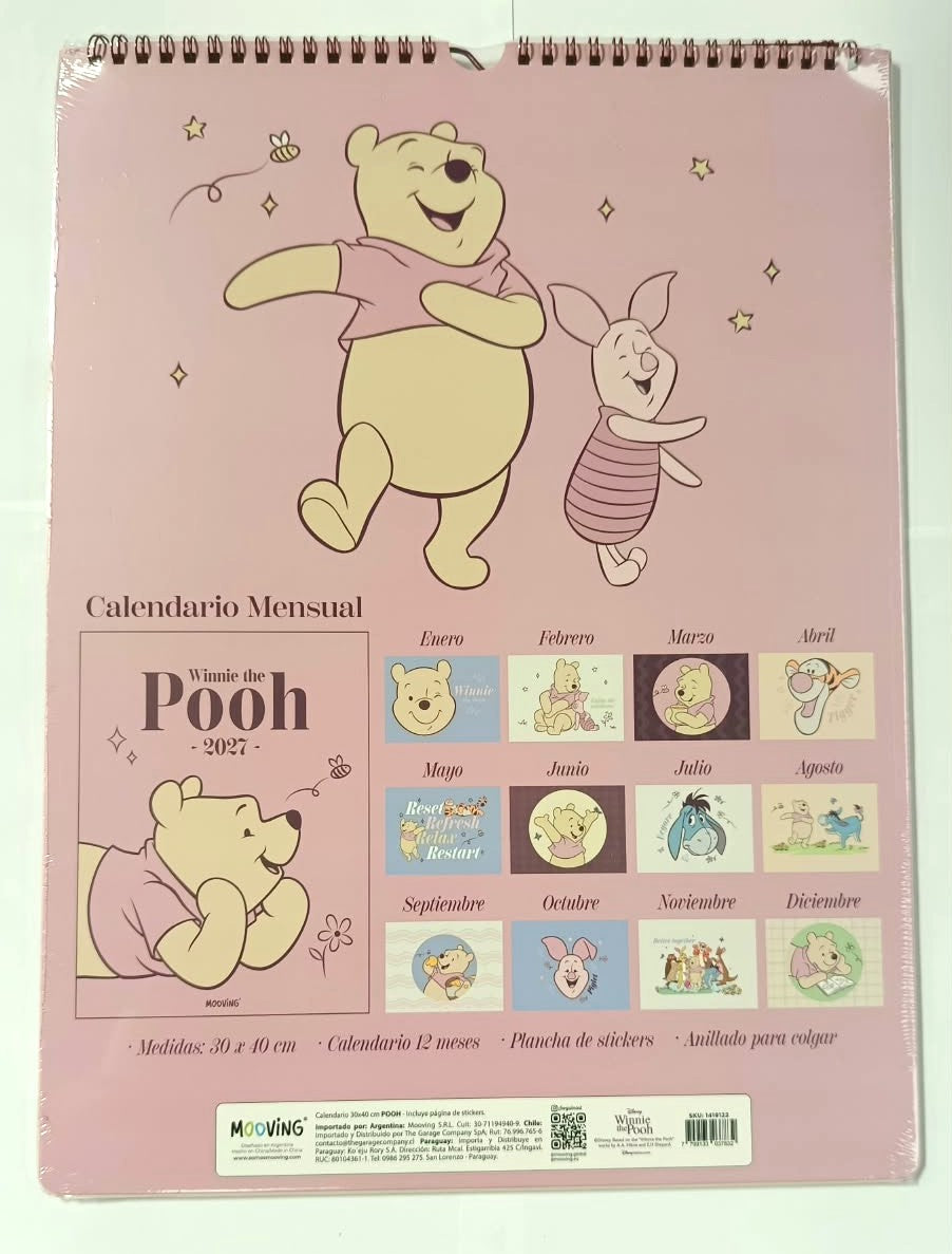 Calendario Mensual De Pared 2027 Winnie The Pooh