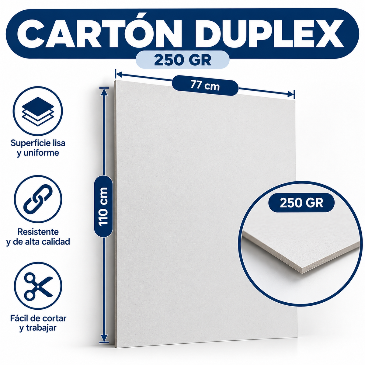 Cartón Dúplex 250 gr 77 x 110 cm – Pliego para Manualidades.