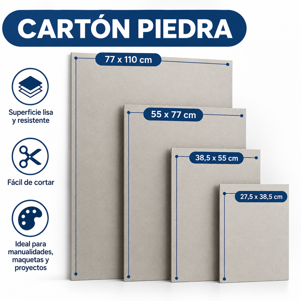 Cartón Piedra 1,5 mm Grosor Distintas Medidas.