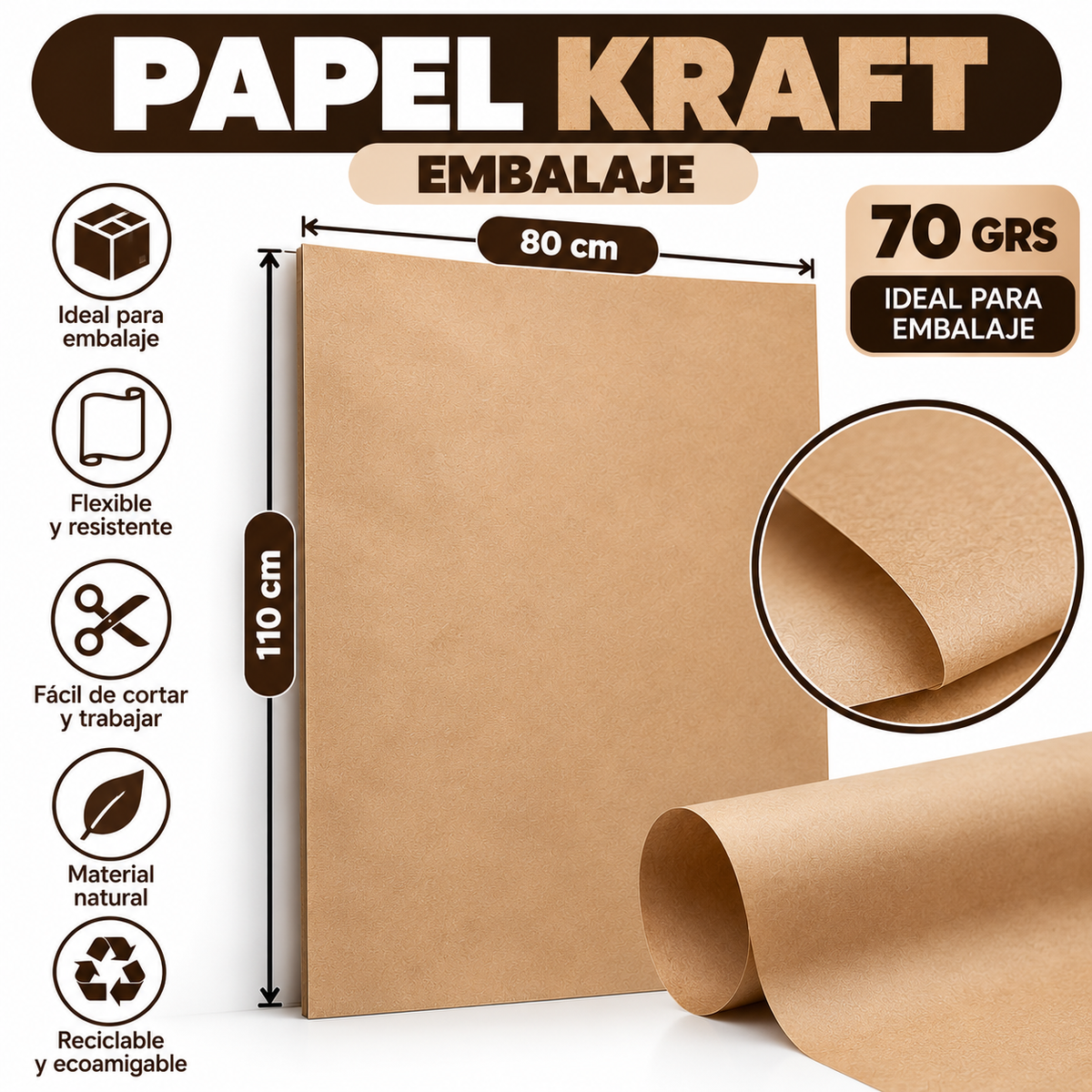 Papel Kraft 80x110 -70 Grs Embalaje