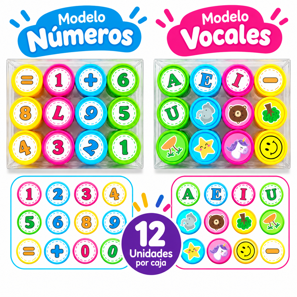 Timbres Infantiles Letras y Números 12 Uni Art & Craft