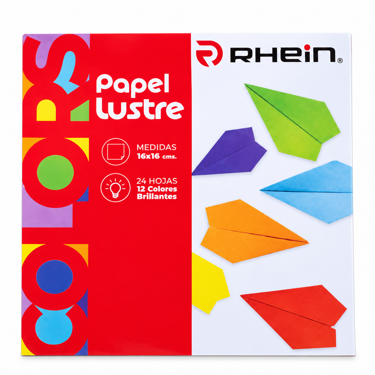 Papel Lustre 12 Colores Brillantes Rhein 16x16