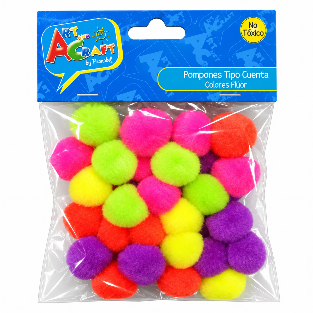 Pompones Tipo Cuenta Colores Flúor 25 Uni Aprox Art & Craft