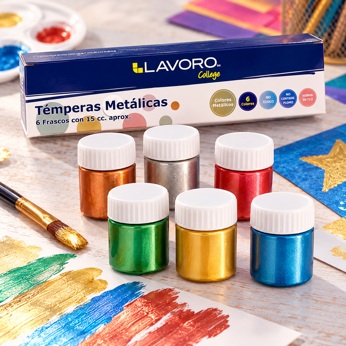 Témperas Metálicas Lavoro College 6 Colores