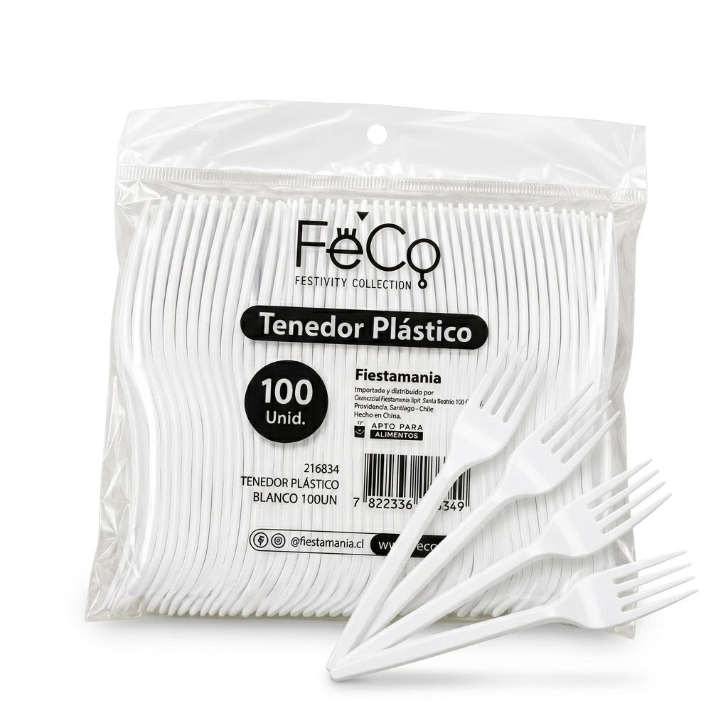 Tenedor Plastico Desechable Blanco 100 unidades